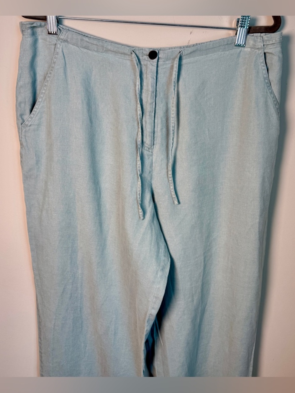 J. Jill 100% Linen Drawstring Wide Leg Pants Size 14 — Blue Summer Resort - Picture 2 of 9